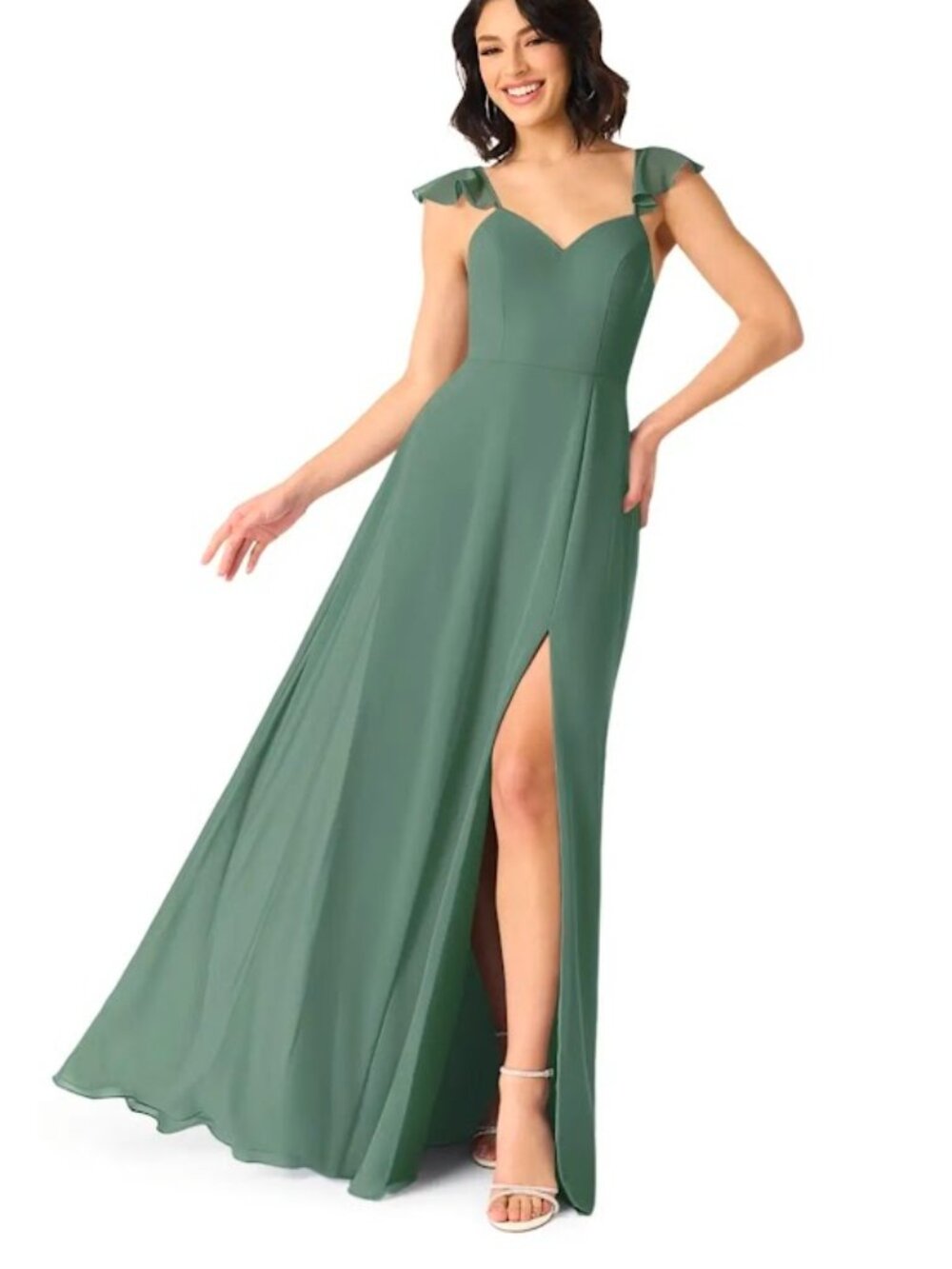 Azazie Eucalyptus Bridesmaid Dress Sleeveless Green Chiffon Everett Custom 2